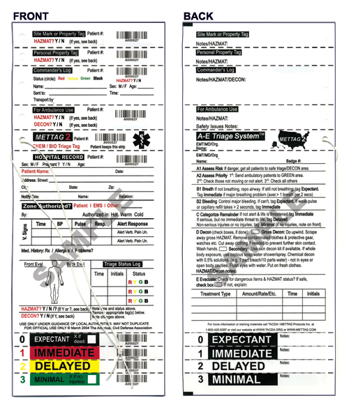 METTAG CBRN Emergency Triage Tag - pack of 25